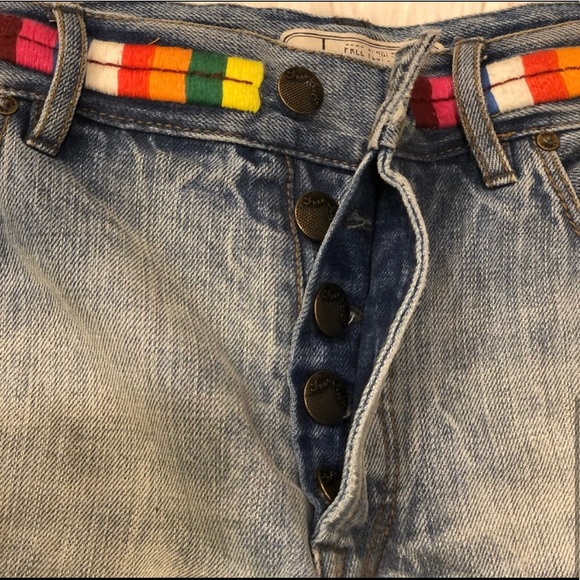 Free People distressed denim shorts with colorful stitch detailing - Picture 7 of 9